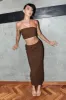 Brown Midi Skirt Elastic Waist Textured sold by Ally Fashion