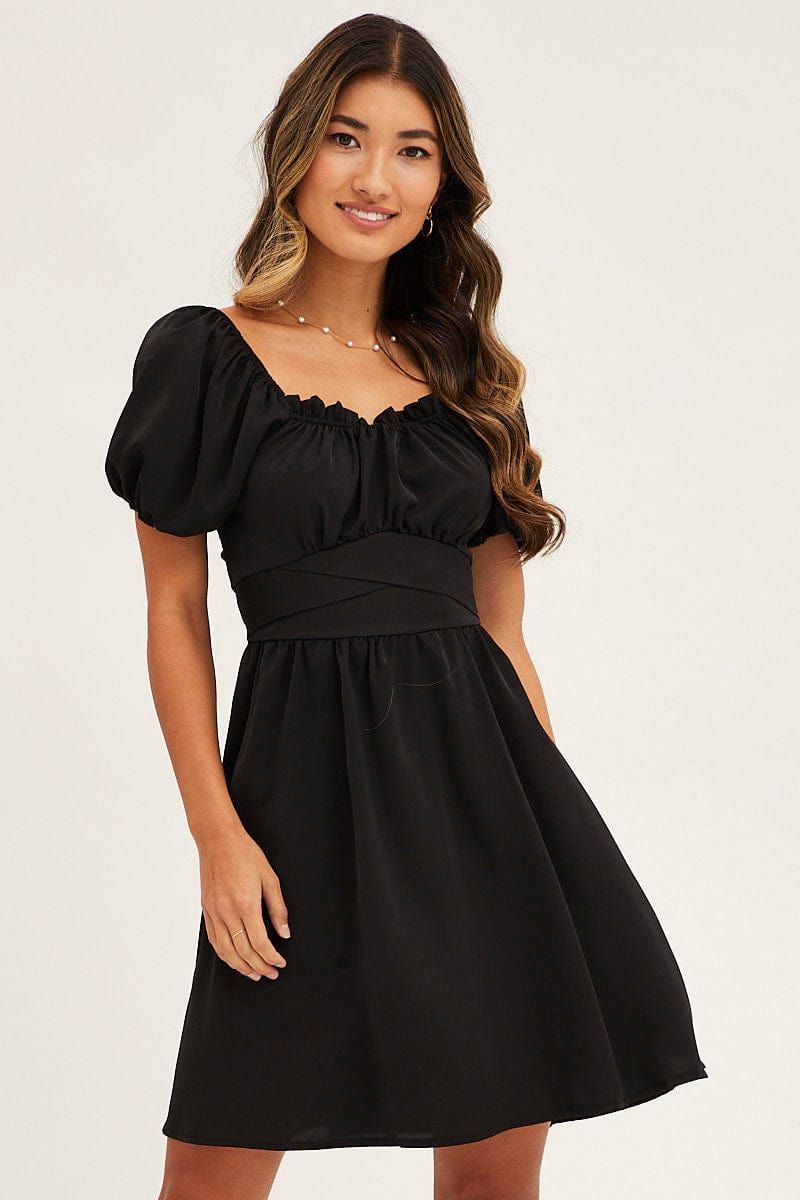 Black Short Sleeve Skater Mini Dress sold by Ally Fashion product image thumbnail 3