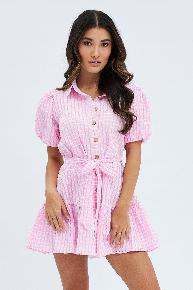 Pink Shirts Dress Puff Sleeve Mini sold by Ally Fashion product image thumbnail 3