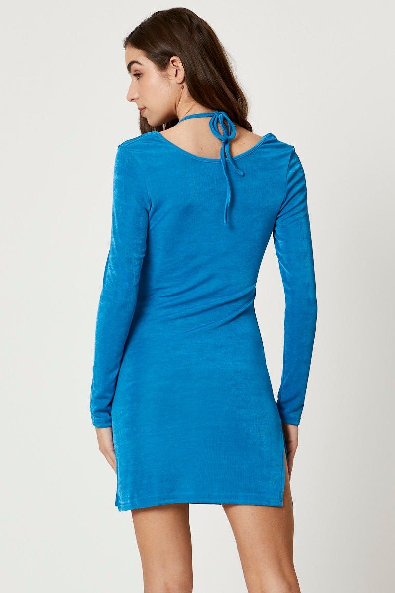 Blue Slinky Jersey Long Sleeve Bodycon Dress sold by Ally Fashion product image thumbnail 4