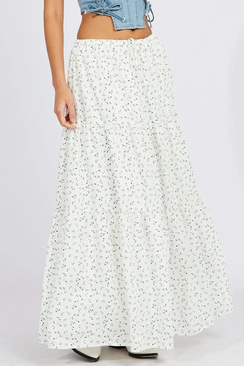 White Ditsy Maxi Skirt Elasticated Waist sold by Ally Fashion product image thumbnail 2