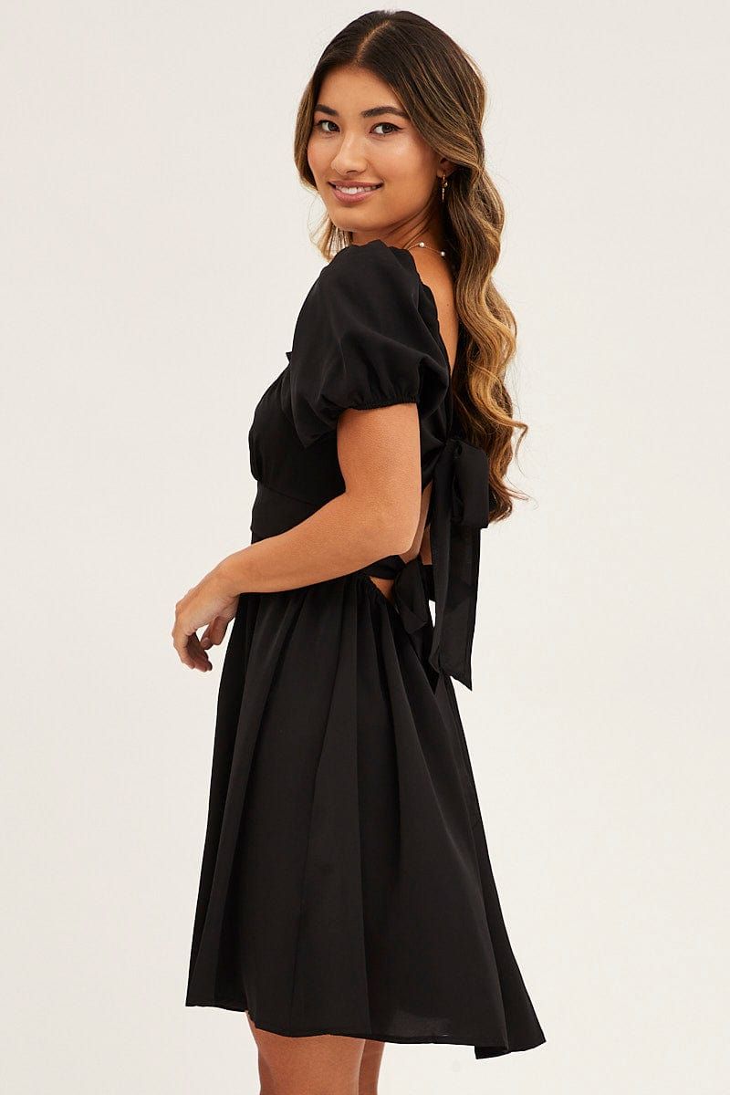 Black Short Sleeve Skater Mini Dress sold by Ally Fashion product image thumbnail 4