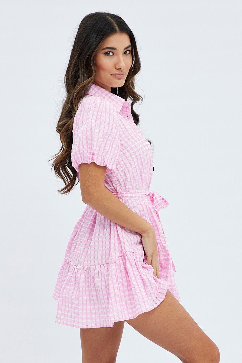 Pink Shirts Dress Puff Sleeve Mini sold by Ally Fashion product image thumbnail 4