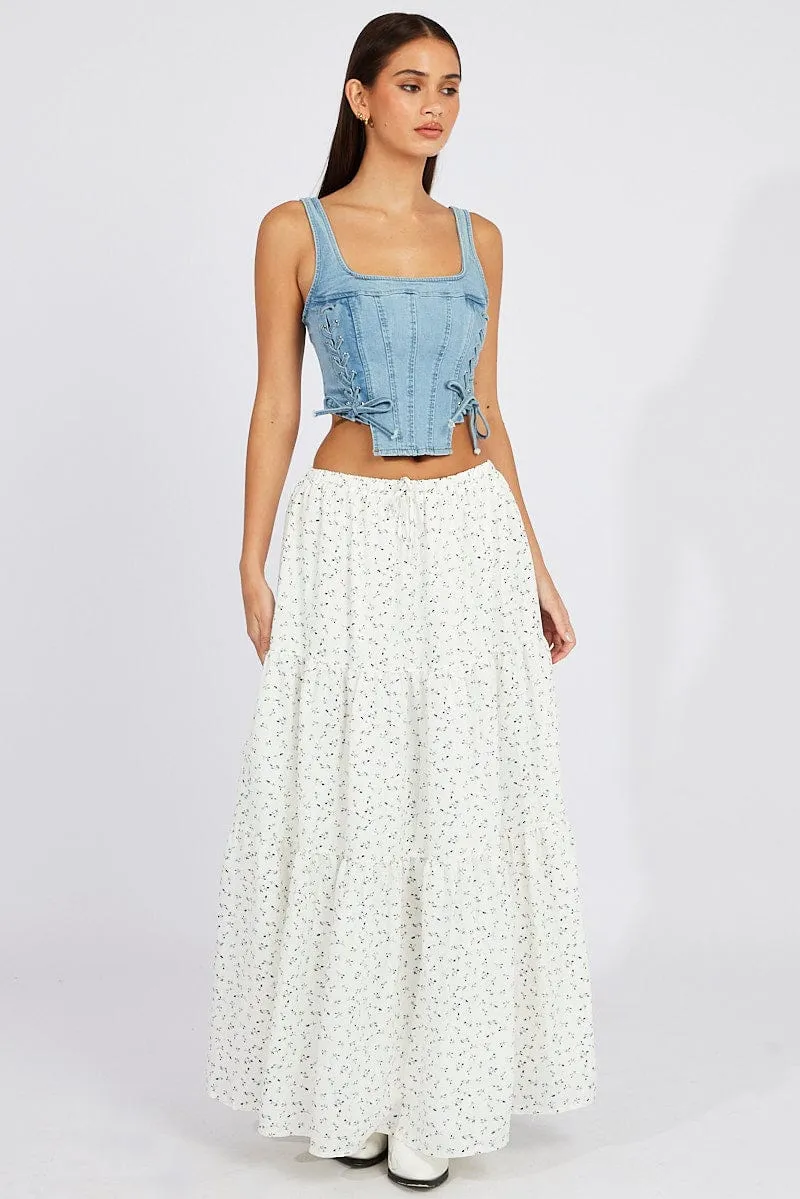 White Ditsy Maxi Skirt Elasticated Waist sold by Ally Fashion product image thumbnail 3