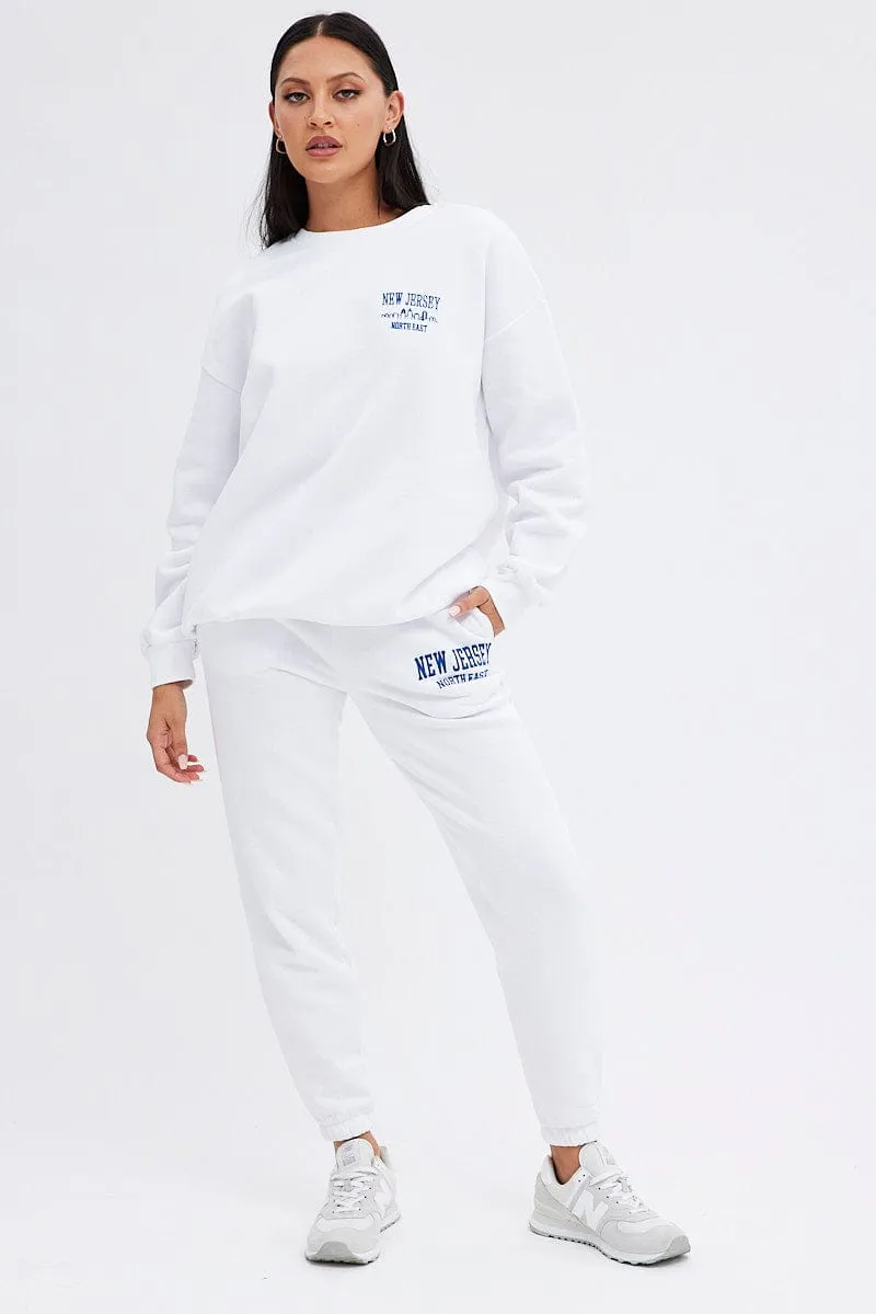 White Track Pants High Rise Jogger sold by Ally Fashion product image thumbnail 3