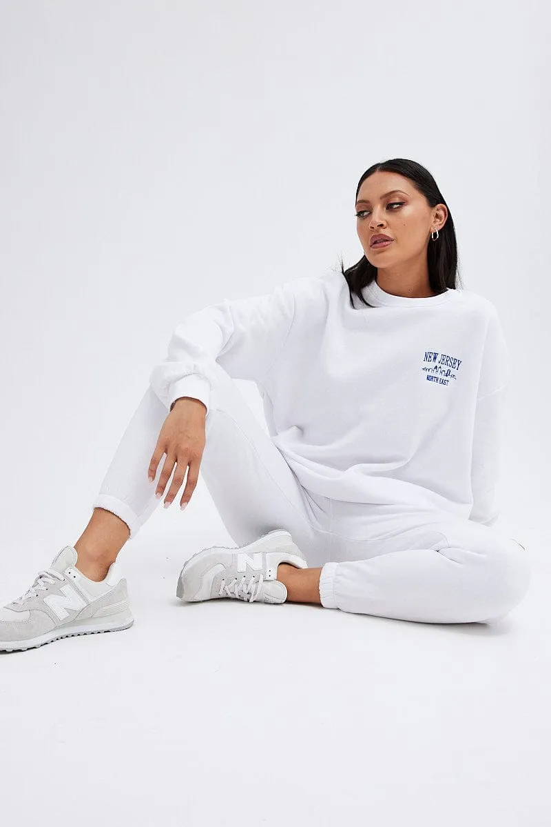 White Track Pants High Rise Jogger sold by Ally Fashion