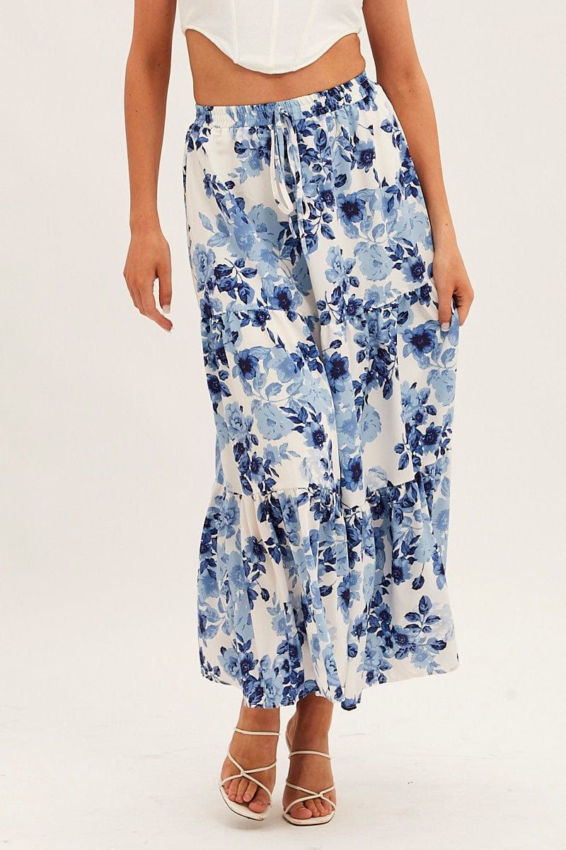 Blue Floral Maxi Skirt High Rise Tiered sold by Ally Fashion product image thumbnail 2