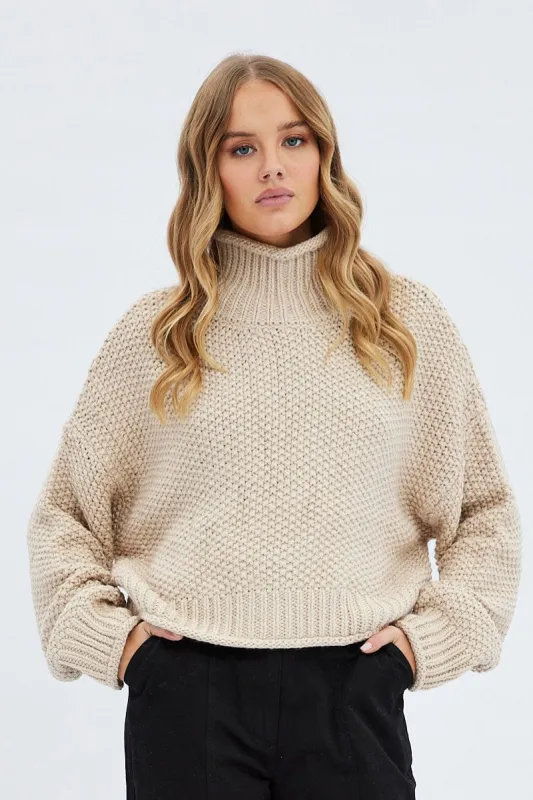 Beige Knit Jumper Turtle Neck sold by Ally Fashion