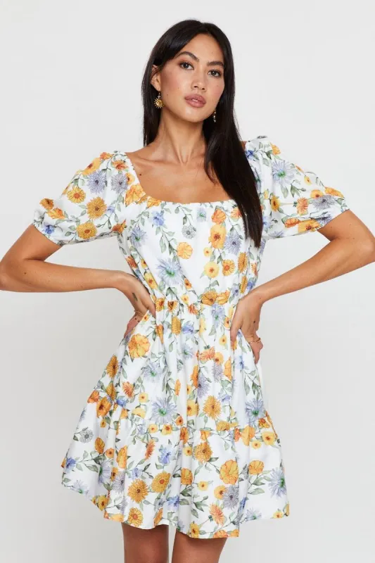 Print Fit And Flare Dress Short Sleeve Square Neck sold by Ally Fashion