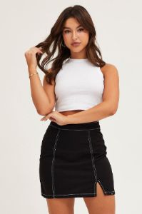 Black Contrast Stitch Mini Skirt sold by Ally Fashion
