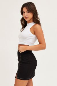 Black Contrast Stitch Mini Skirt sold by Ally Fashion