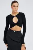Black Cut Out Top Long Sleeve Crew Neck Seamless sold by Ally Fashion
