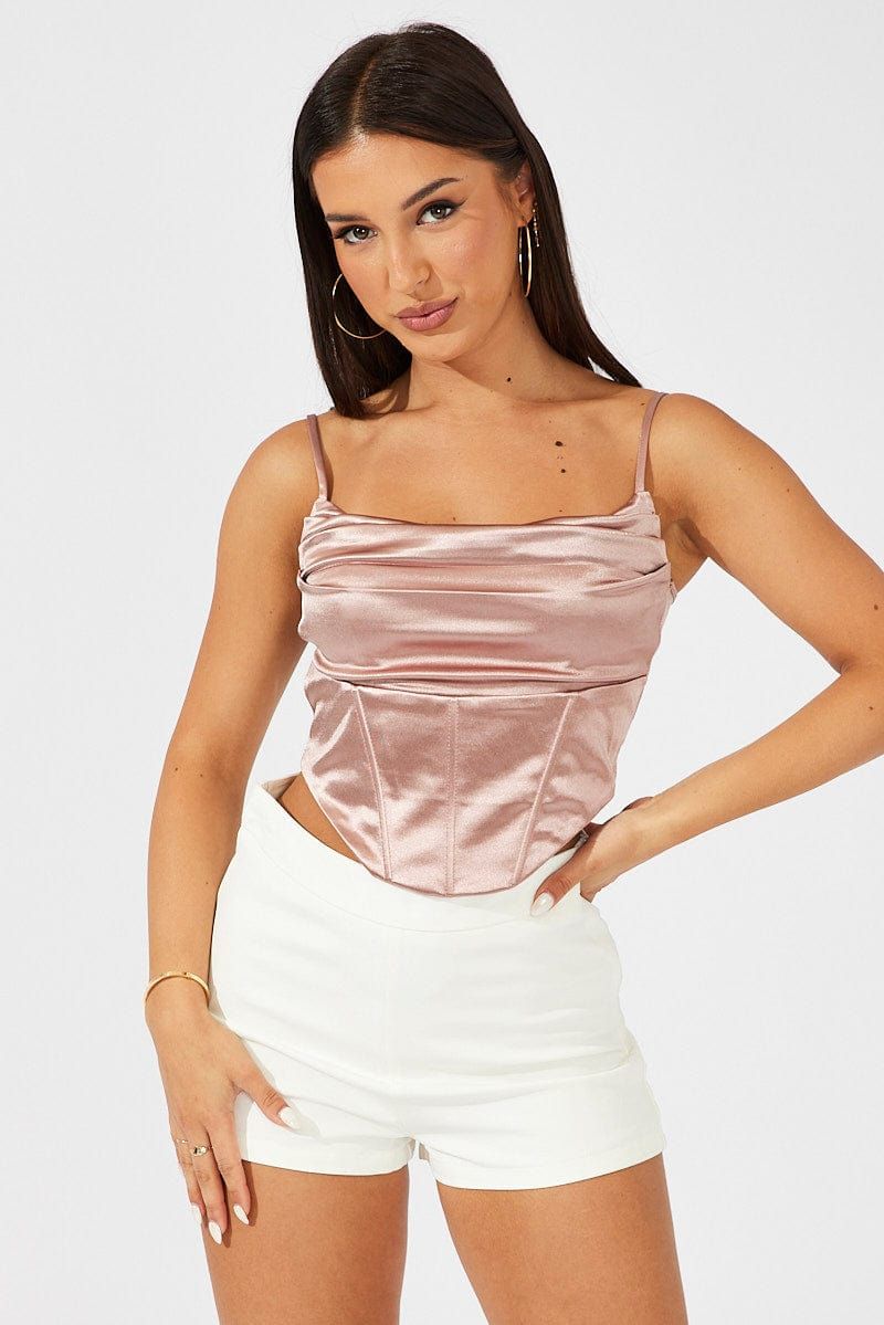 Pink Satin Cami Sleeveless Diamante Strap sold by Ally Fashion