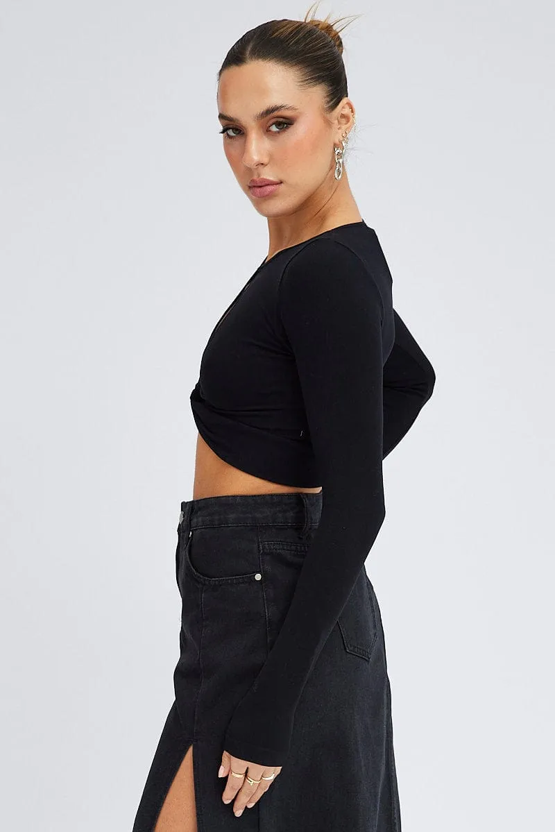 Black Cut Out Top Long Sleeve Crew Neck Seamless sold by Ally Fashion product image thumbnail 4