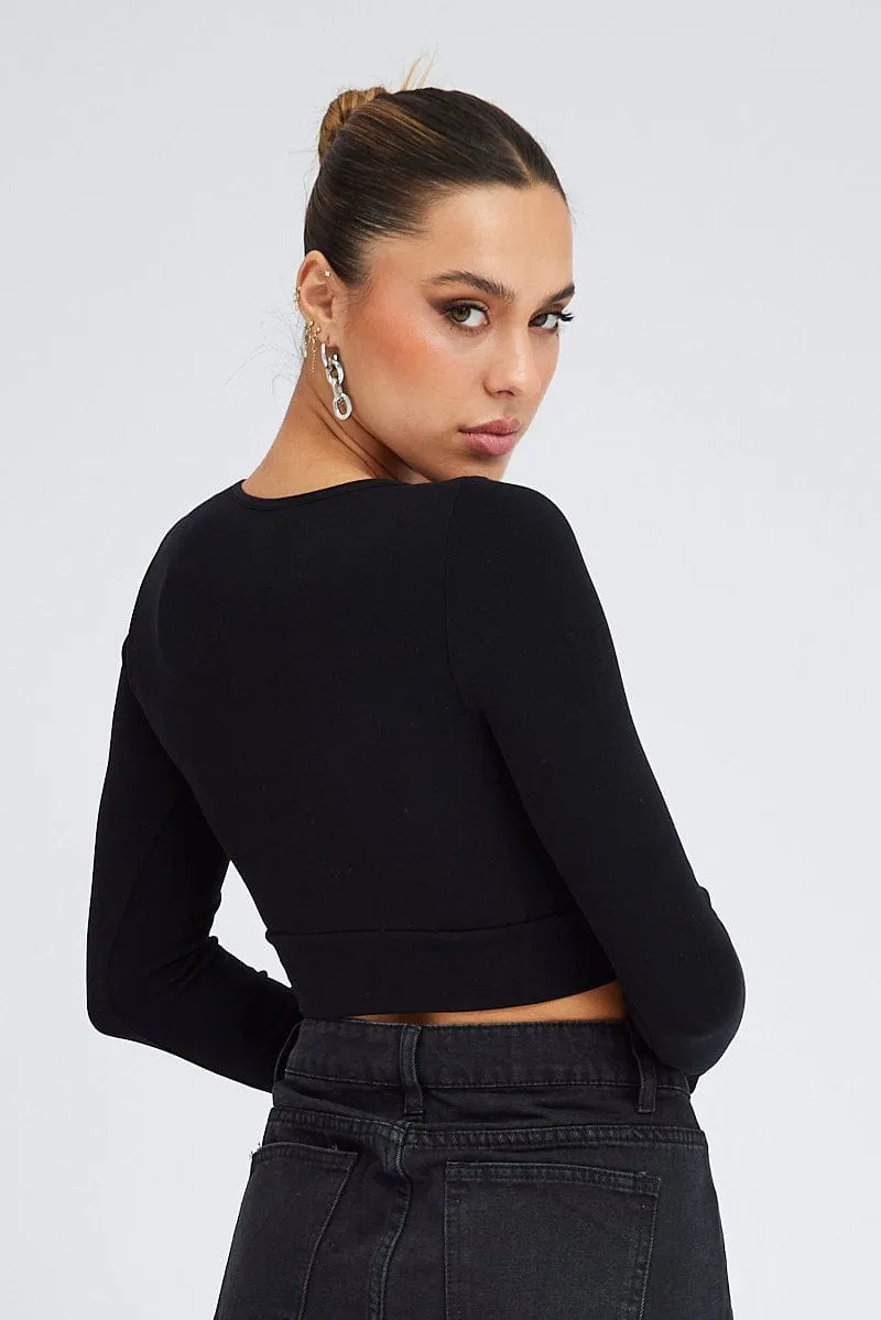 Black Cut Out Top Long Sleeve Crew Neck Seamless sold by Ally Fashion product image thumbnail 5