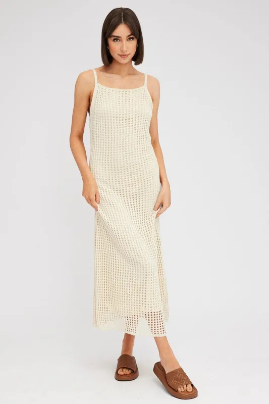 Beige Knit Dress Sleeveless Maxi Crochet sold by Ally Fashion