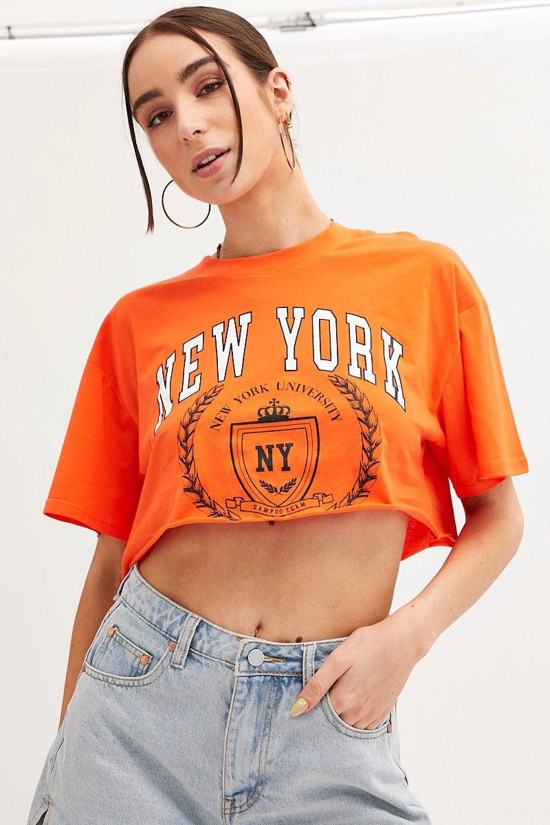 Orange Crop T Shirt Short Sleeve Crew Neck New York sold by Ally Fashion product image thumbnail 3