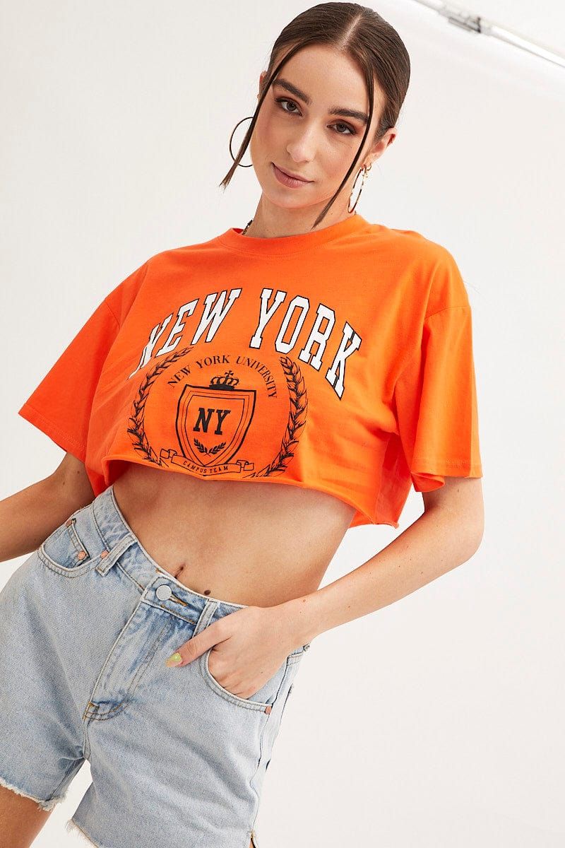 Orange Crop T Shirt Short Sleeve Crew Neck New York sold by Ally Fashion