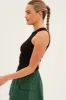 Black Crew Tank High Neck Curved Hem Sleeveless sold by Ally Fashion