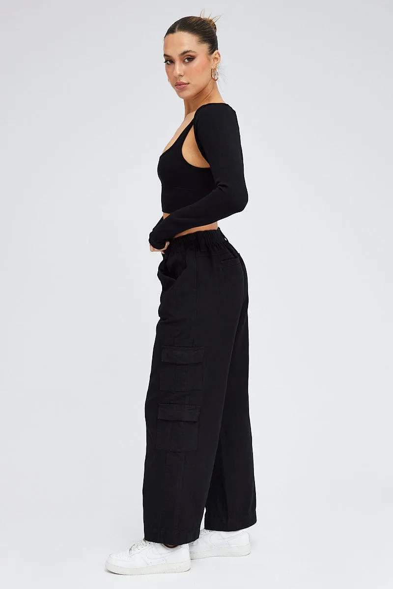 Black Cargo Pants Mid Rise sold by Ally Fashion product image thumbnail 4