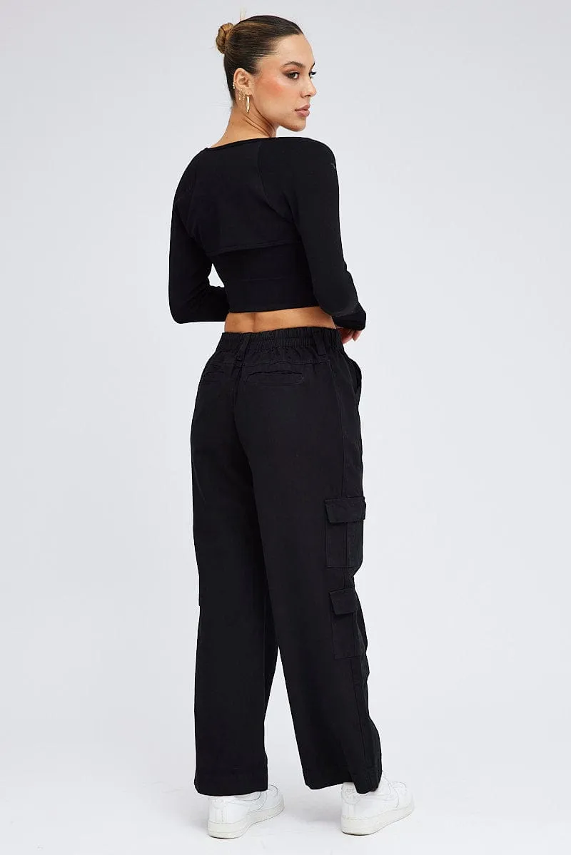 Black Cargo Pants Mid Rise sold by Ally Fashion product image thumbnail 5