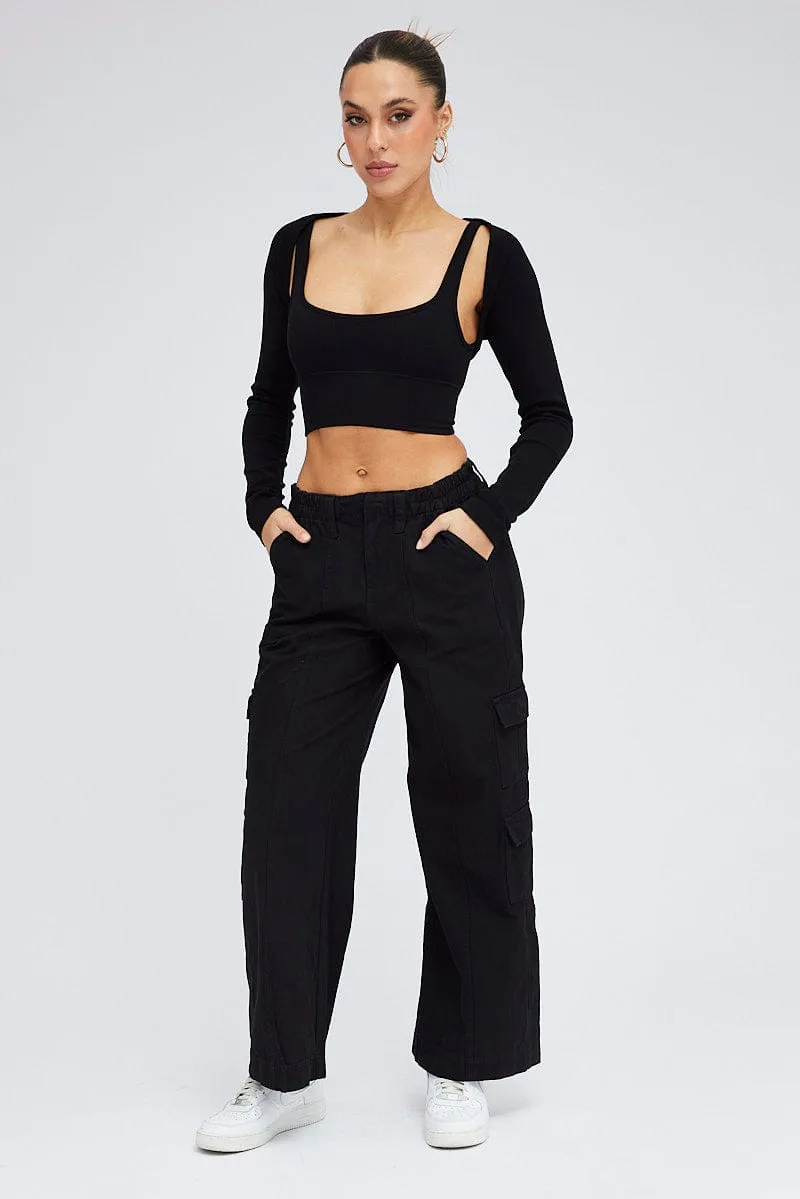Black Cargo Pants Mid Rise sold by Ally Fashion product image thumbnail 3