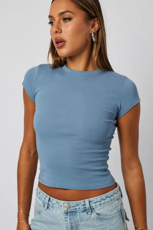 Blue T Shirt Short Sleeve Crew Neck Cotton Rib sold by Ally Fashion