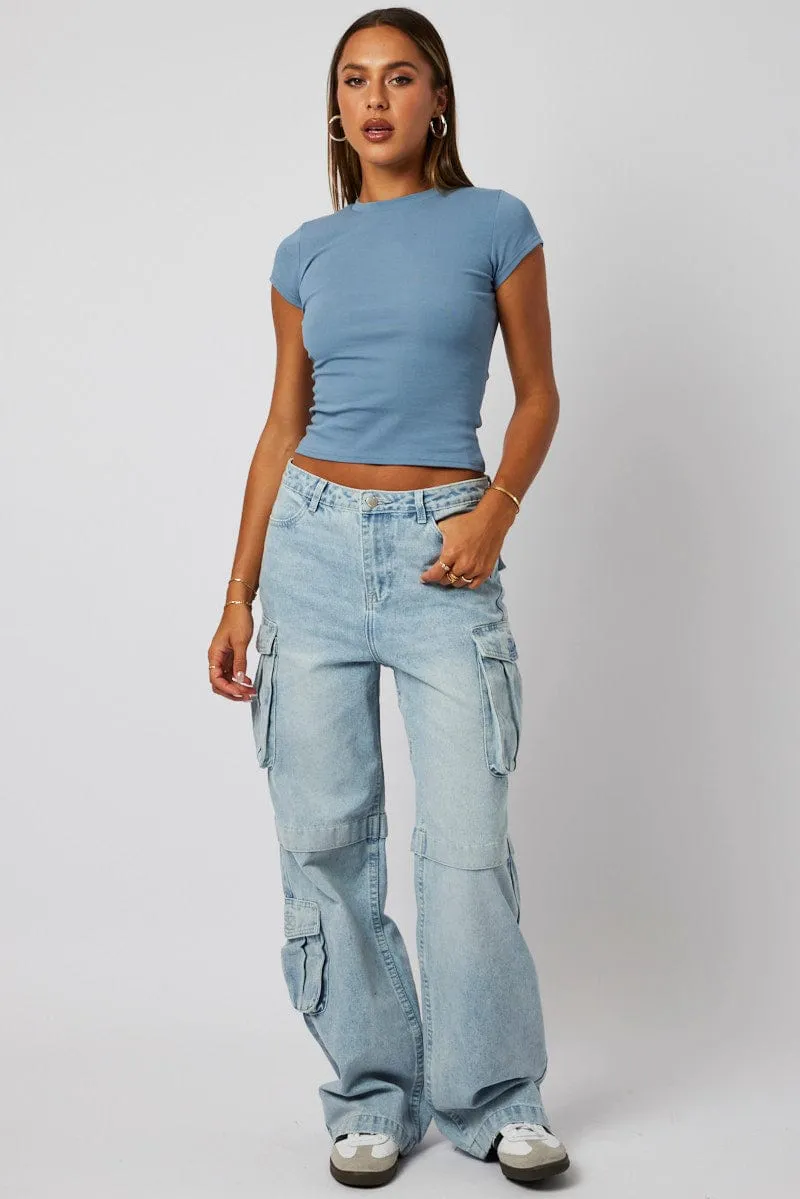 Blue T Shirt Short Sleeve Crew Neck Cotton Rib sold by Ally Fashion product image thumbnail 2