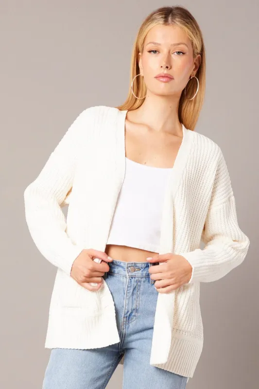White Knit Cardigan Longline Chenille sold by Ally Fashion