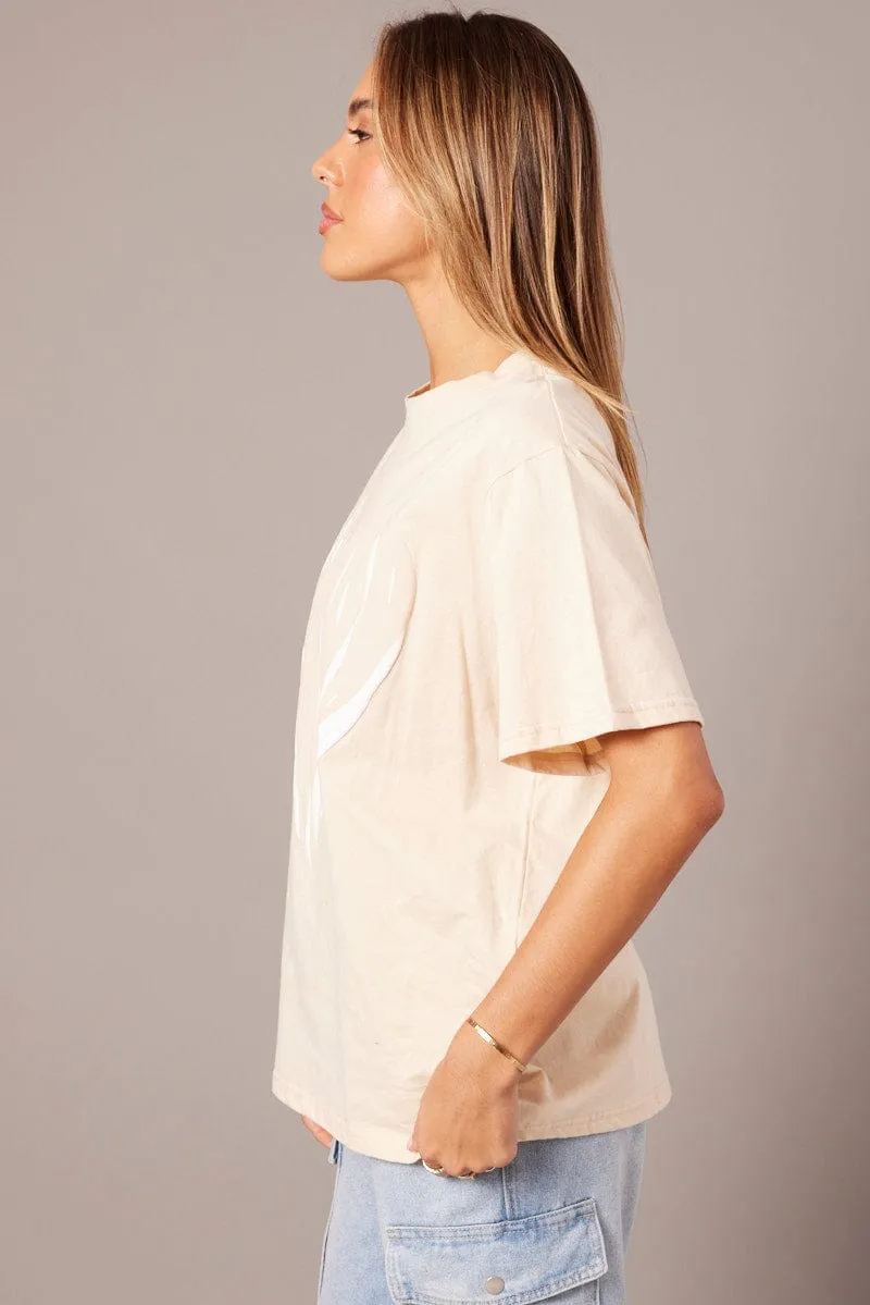 Beige Graphic Tee Short Sleeve sold by Ally Fashion product image thumbnail 4