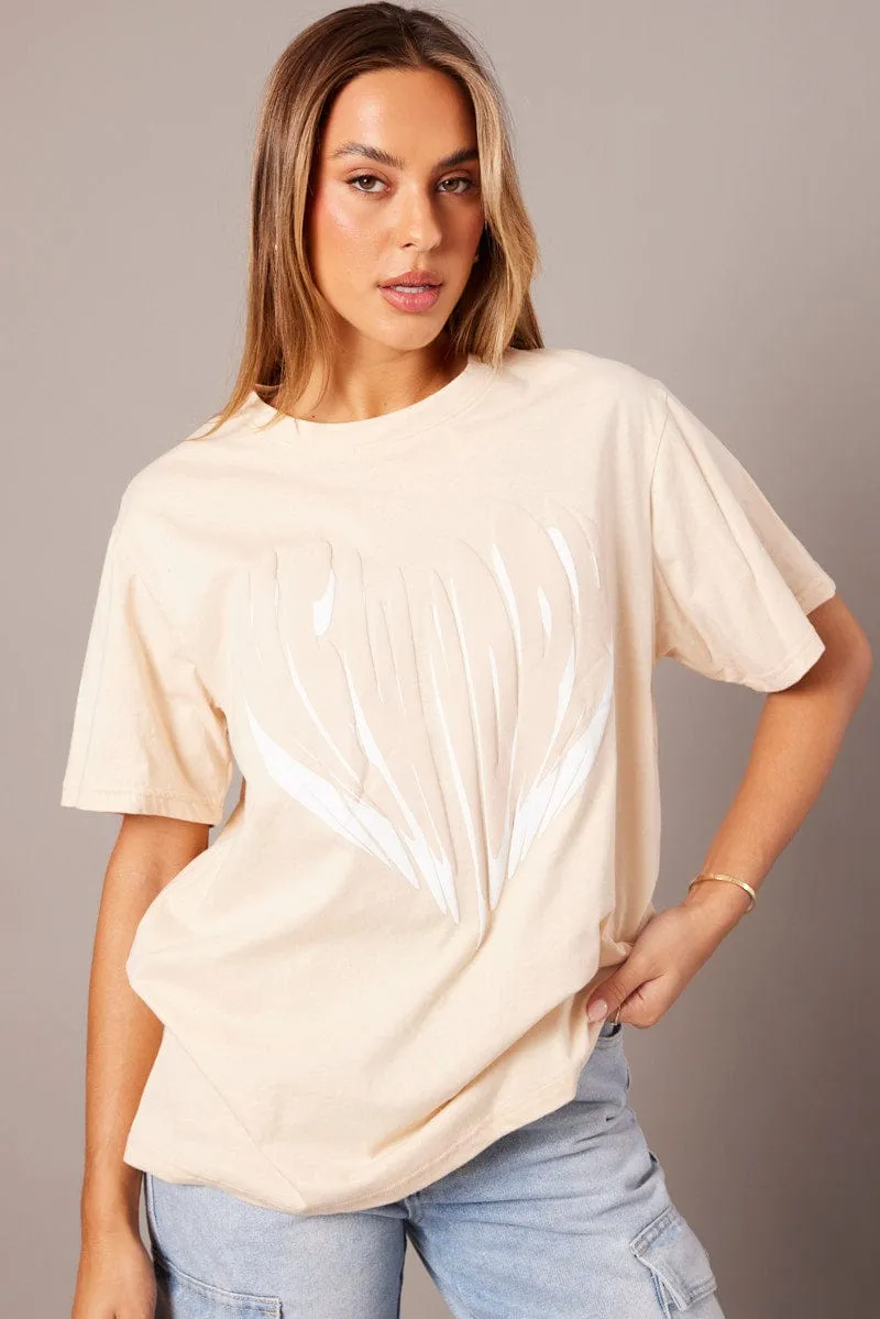 Beige Graphic Tee Short Sleeve sold by Ally Fashion