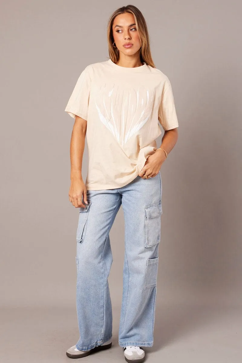 Beige Graphic Tee Short Sleeve sold by Ally Fashion product image thumbnail 2