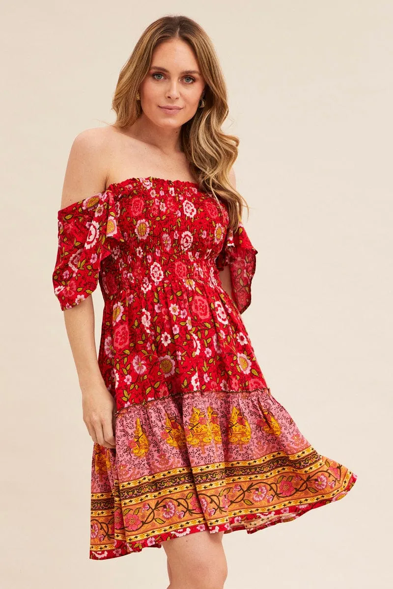 Red Boho Short Sleeve Boho Skater Dress sold by Ally Fashion product image thumbnail 3
