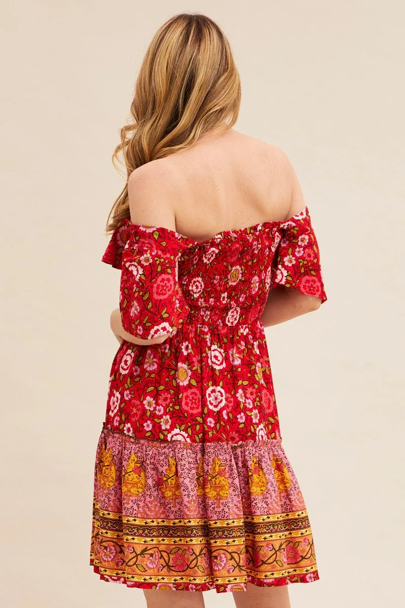 Red Boho Short Sleeve Boho Skater Dress sold by Ally Fashion product image thumbnail 5