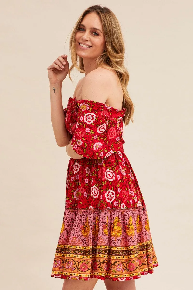 Red Boho Short Sleeve Boho Skater Dress sold by Ally Fashion product image thumbnail 4