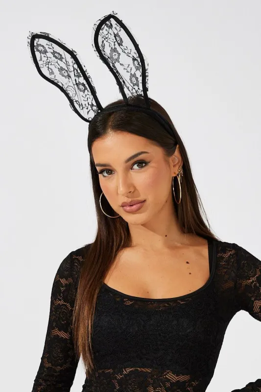 Black Halloween Lace Bunny Ears Headband sold by Ally Fashion