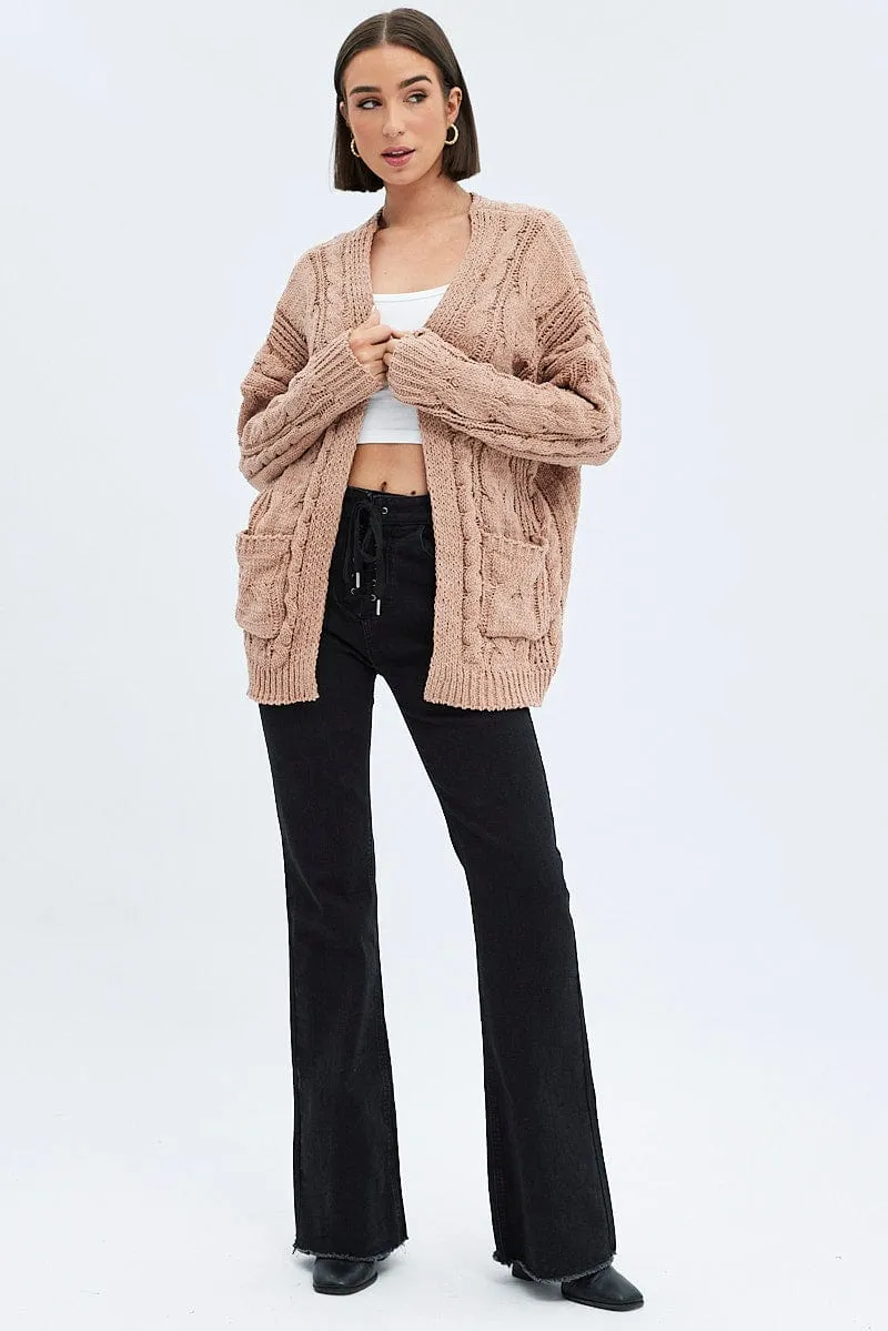 Camel Longline Cable Knit Cardigan sold by Ally Fashion product image thumbnail 2