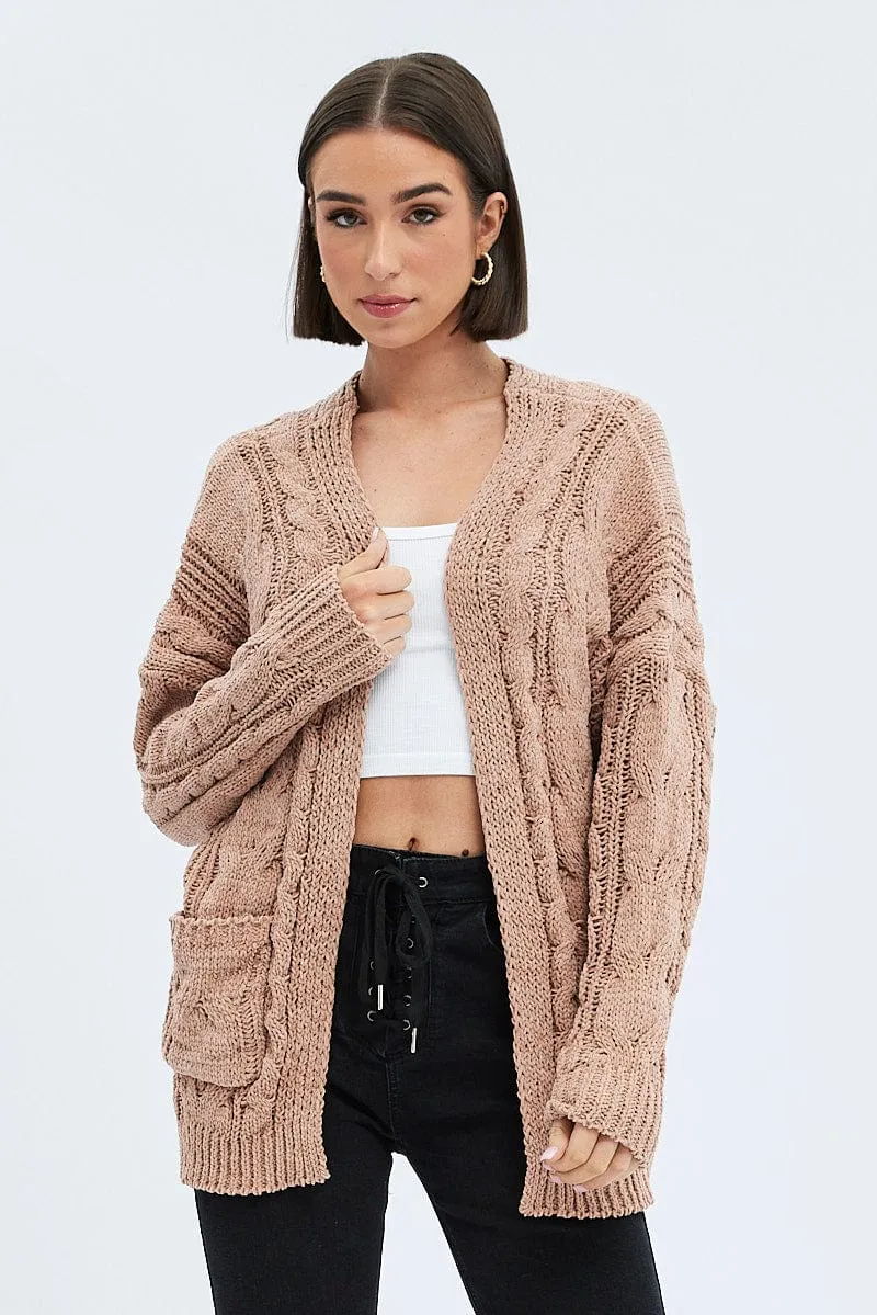Camel Longline Cable Knit Cardigan sold by Ally Fashion product image thumbnail 3