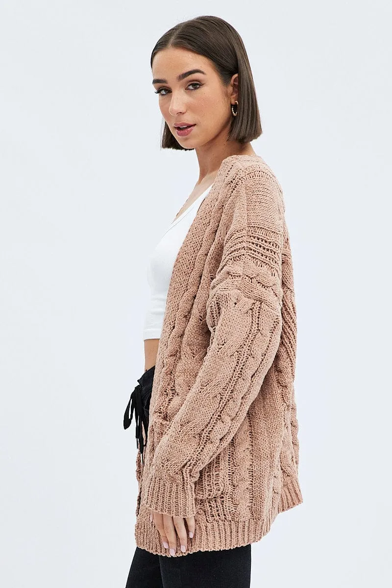 Camel Longline Cable Knit Cardigan sold by Ally Fashion product image thumbnail 4
