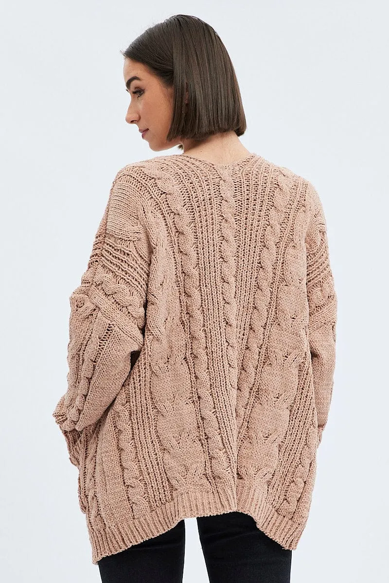 Camel Longline Cable Knit Cardigan sold by Ally Fashion product image thumbnail 5