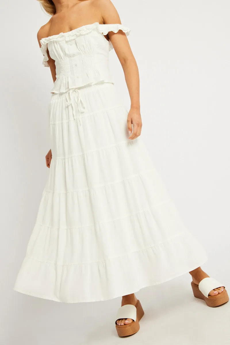 White Maxi Skirt Tiered High Rise Linen Blend sold by Ally Fashion product image thumbnail 2