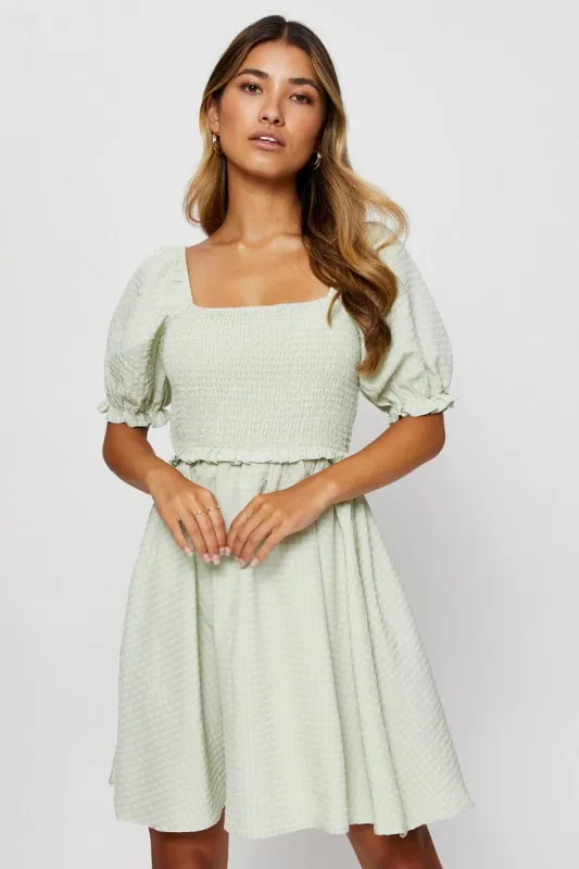 Green Fit And Flare Dress Short Sleeve Square Neck sold by Ally Fashion