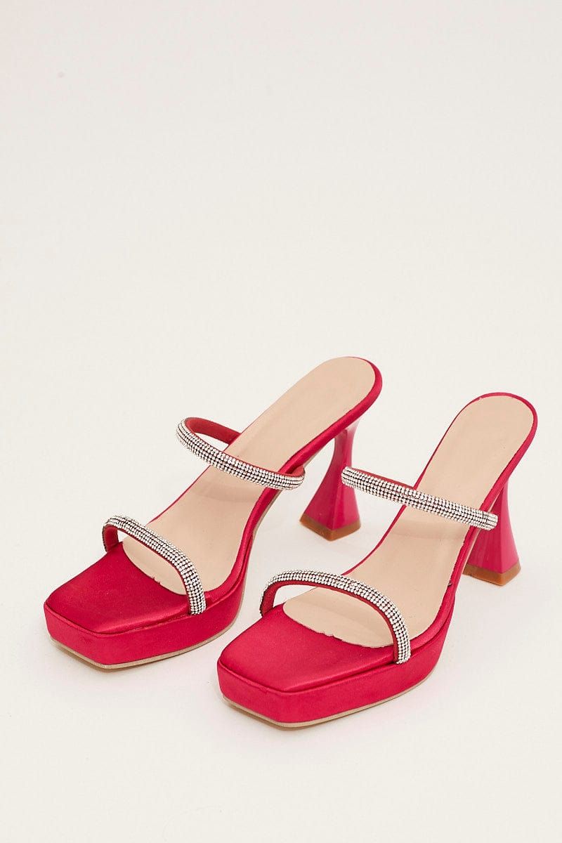 Pink Rhinestone Square Toe Mule Heeled Sandals sold by Ally Fashion