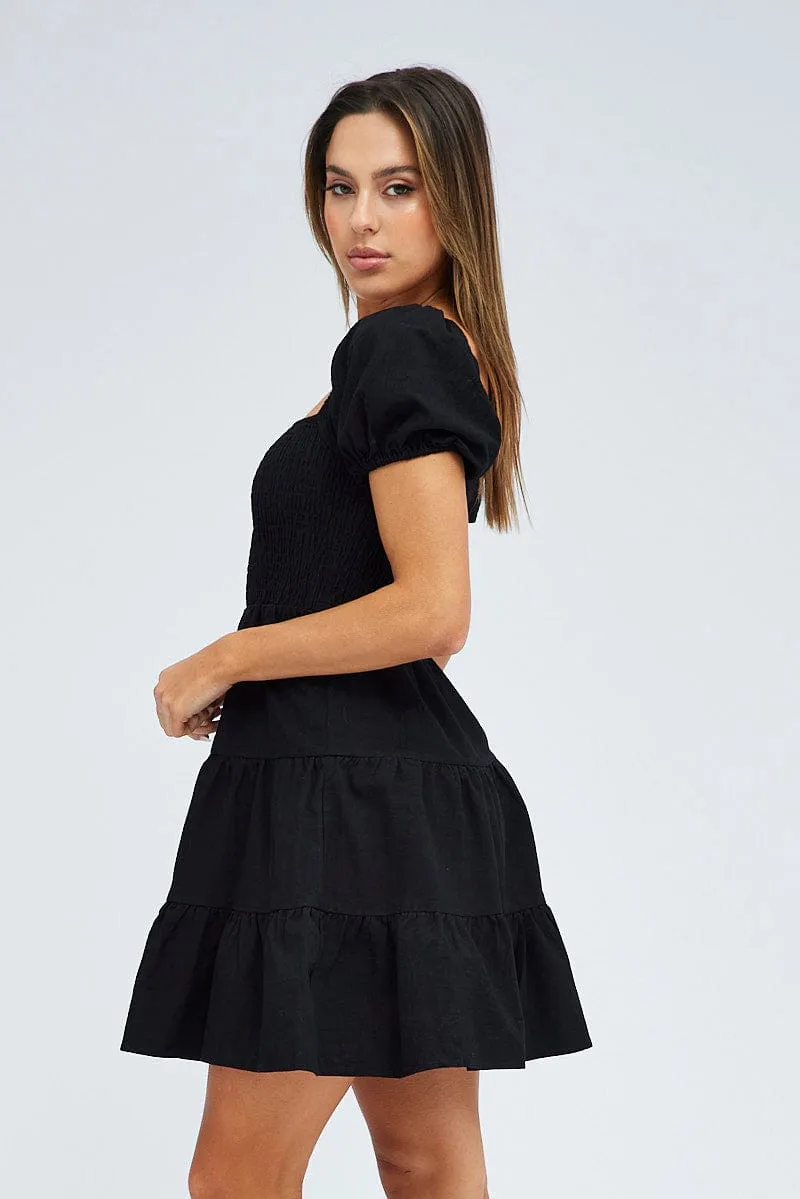Black Fit and Flare Dress Short Sleeve Shirred sold by Ally Fashion product image thumbnail 4
