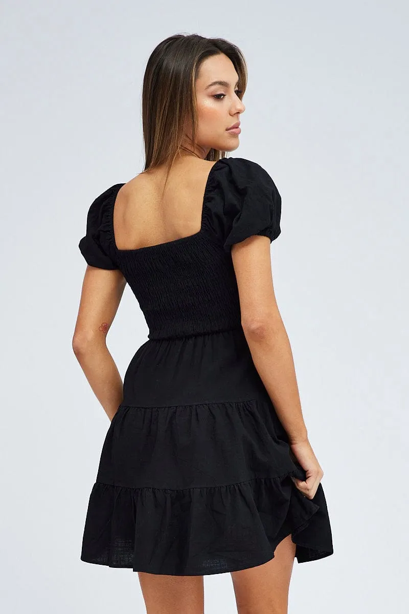 Black Fit and Flare Dress Short Sleeve Shirred sold by Ally Fashion product image thumbnail 5