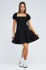 Black Fit and Flare Dress Short Sleeve Shirred sold by Ally Fashion