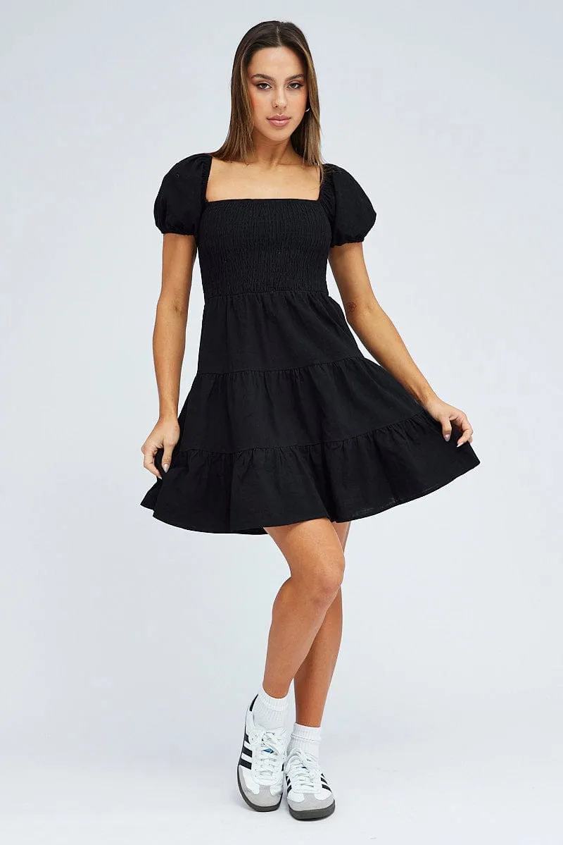 Black Fit and Flare Dress Short Sleeve Shirred sold by Ally Fashion product image thumbnail 2