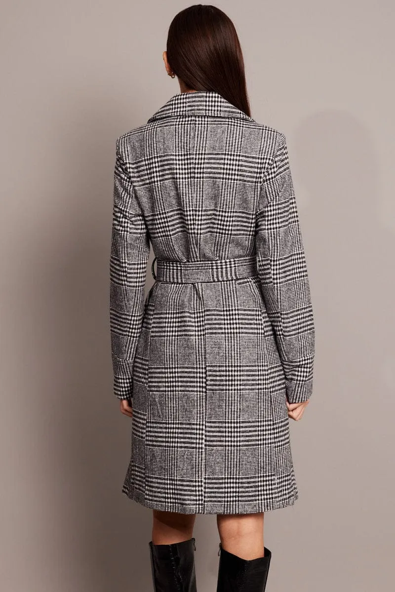 Black Check Tie Front Coat Knee Length sold by Ally Fashion product image thumbnail 5