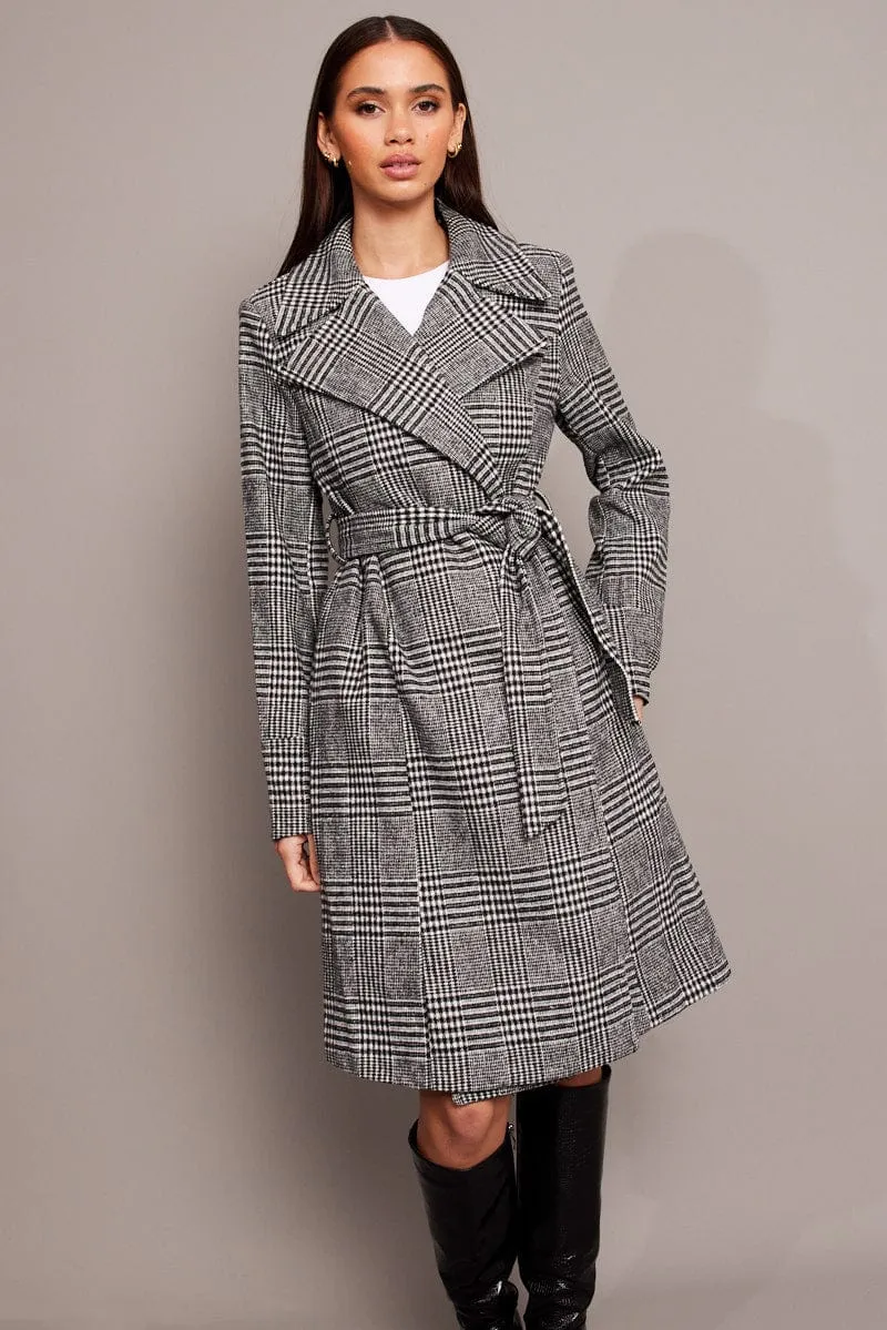 Black Check Tie Front Coat Knee Length sold by Ally Fashion product image thumbnail 3