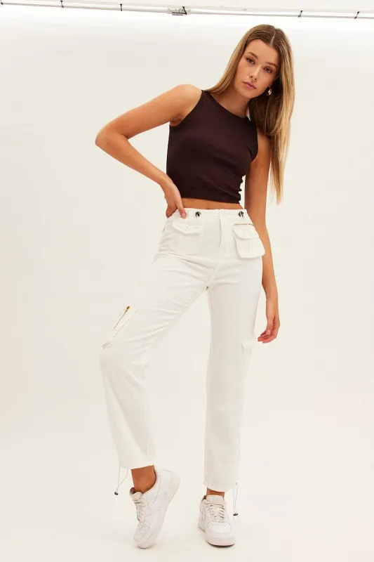 White Wide Leg Denim Cargo Pants sold by Ally Fashion